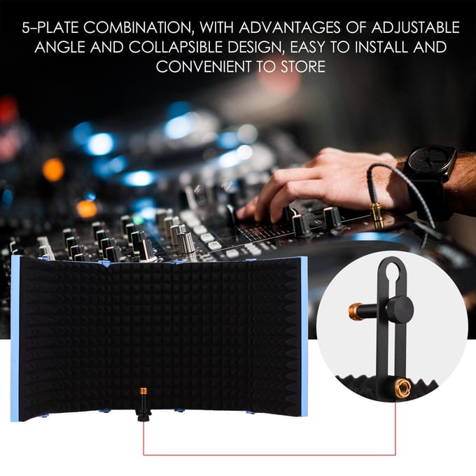5-deurs Professioneel Studio Opname Microfoon Isolatiescherm Opvouwbaar Popfilter Microfoon Wind black