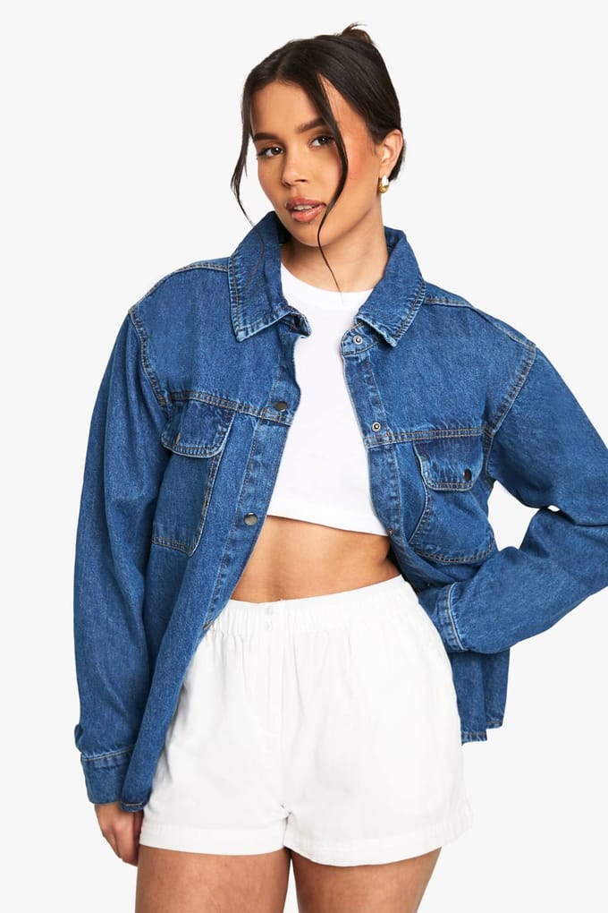 boohoo Dames Oversized denim overhemd | Mid Wash | Maat: 10
