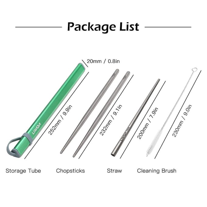 Lixada Camping Bestekset Titanium Eetstokjes Drinkrietje Reinigingsborstel Buiten Wandelen Backpacken Reizen BBQ
