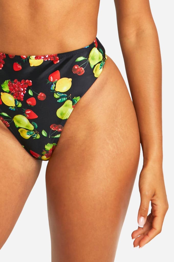 boohoo Dames Fruitprint Hipster Bikini-slip | Zwart | Maat: 34