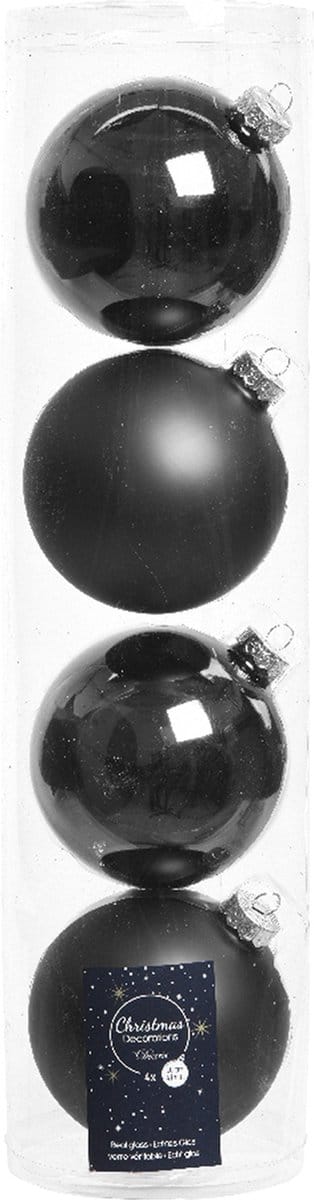 Decoris kerstballen - 4x st - zwart - D10 cm - glas - kerstversiering