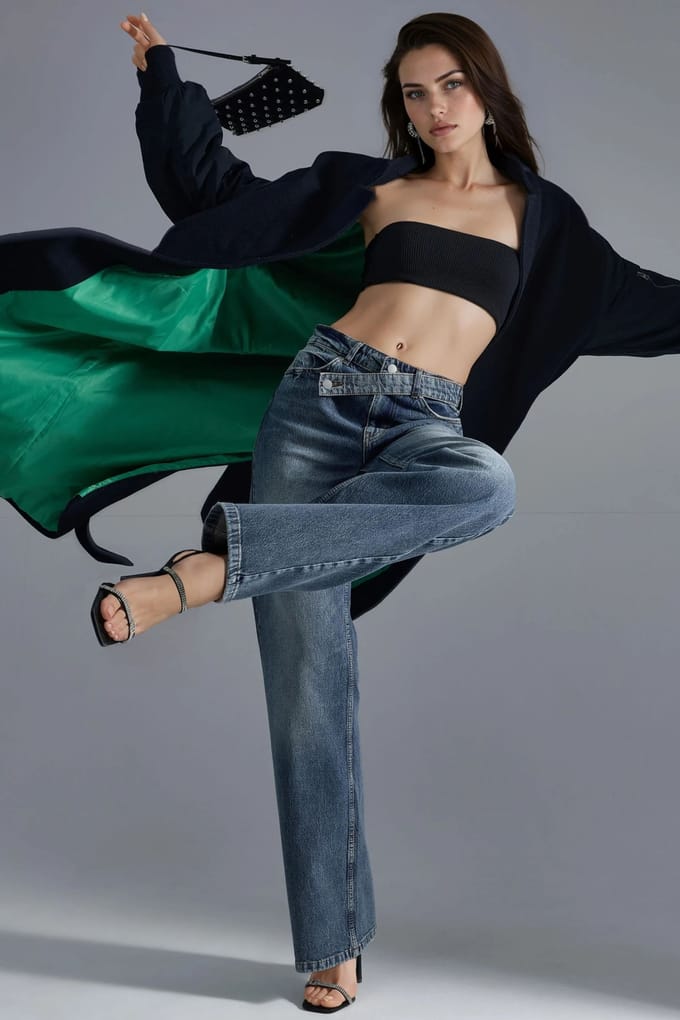 SQUALO Hoge Taille Wijde Pijpen Denim Jeans