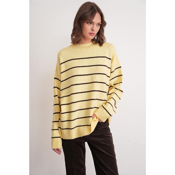 Gestreepte Crew Neck Relaxed Gebreide Pullover Sweater