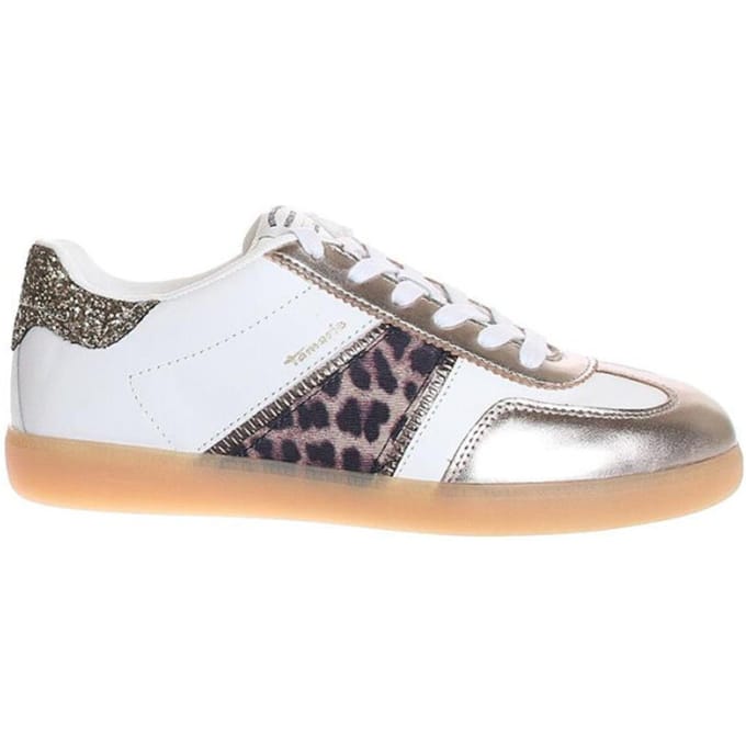 Tamaris dames sneakers van wit leer met luipaardprint