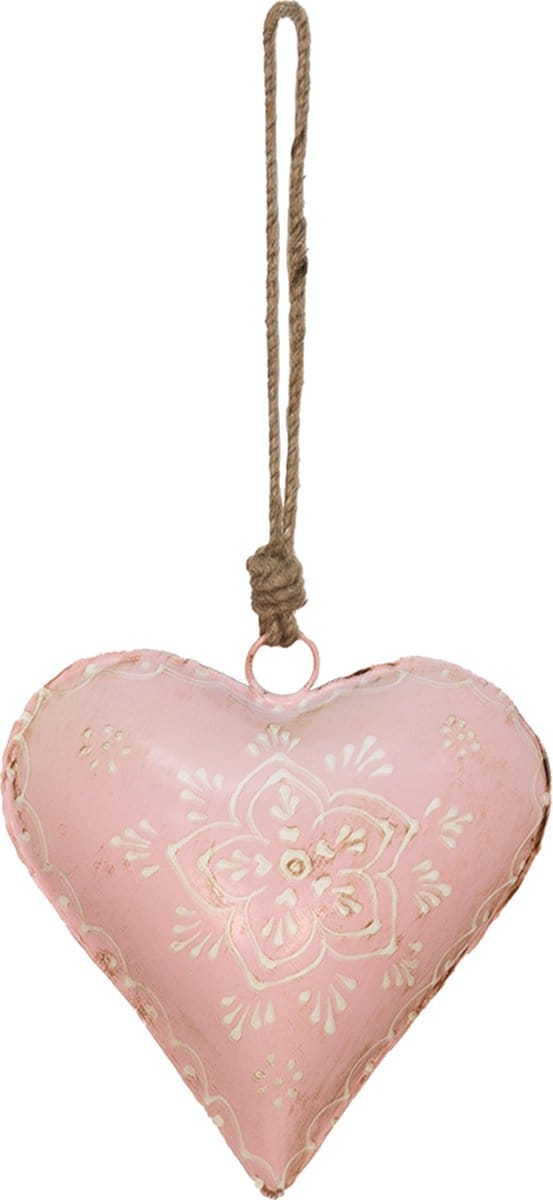 Clayre & Eef Kersthanger Hart 15x5x15 cm Roze IJzer Bloem