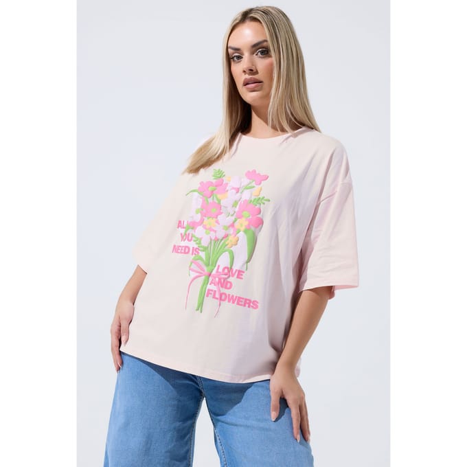 Limited Collection Roze 'All You Need Is Love & Flowers' Tshirt Size 42