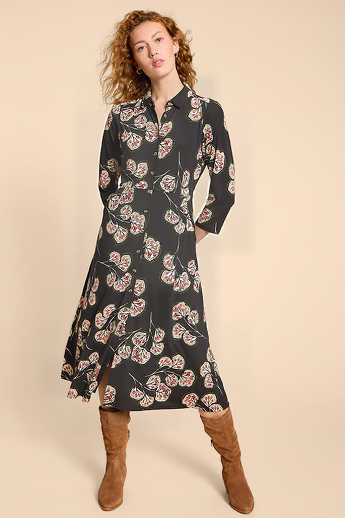 White Stuff Rua Jersey Shirt Dress Grey Print Größe: 8 REGULAR | Blusenkleider Outlet | Damen | Grau