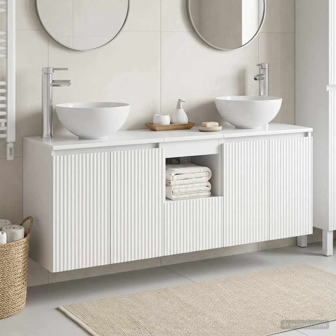 vidaXL - Badkamerkast - set - 3 - st - Wit - 129 - x - 41 - x - 80 - cm - Bewerkt - hout
