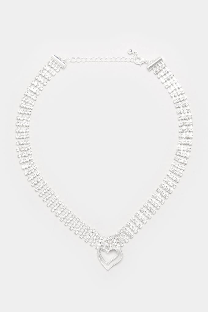 Yours Chokerketting Met Harthanger En Diamantjes In Zilversize One Size