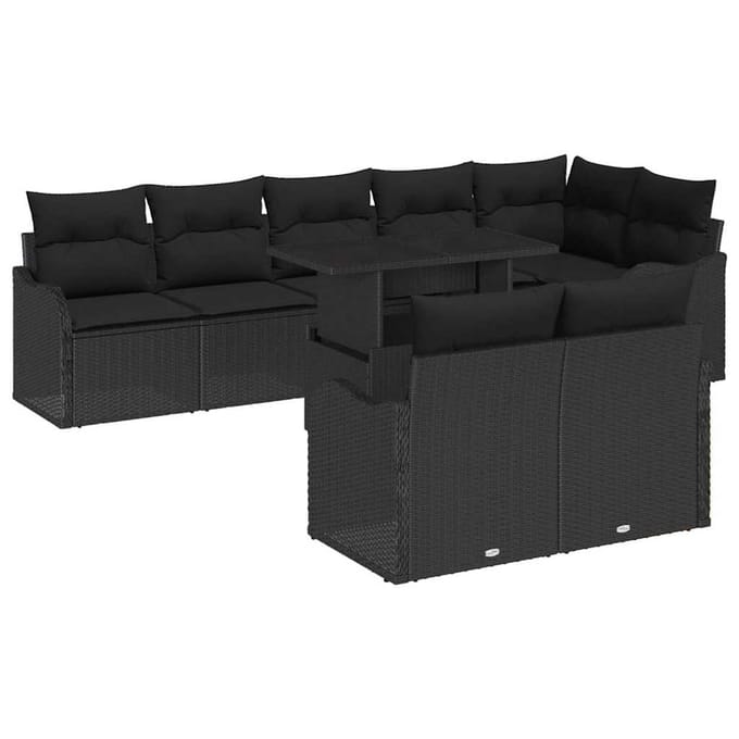 vidaXL Loungebankset 9 st Zwart Poly riet
