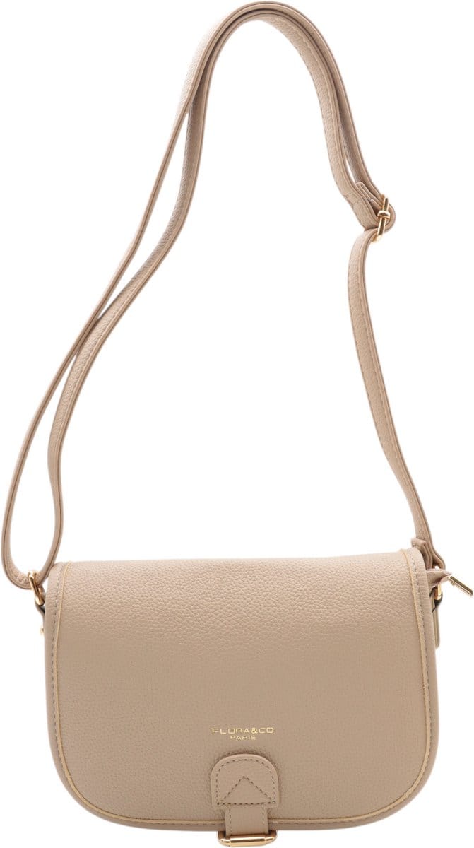 Flora & Co crossbody tasje met flap - ritssluiting - beige