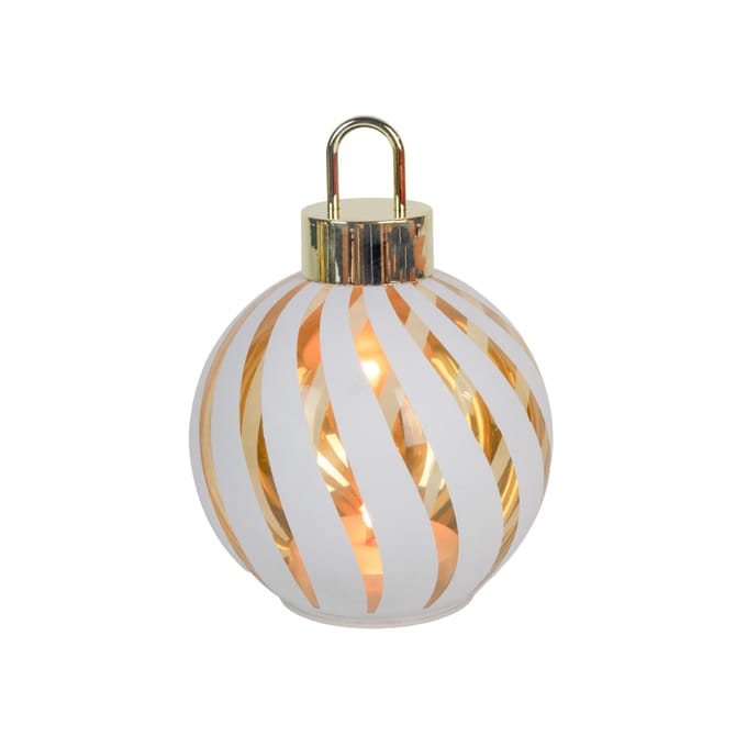 Kerstbal met LED lampjes stripe wit Ø15x20cm