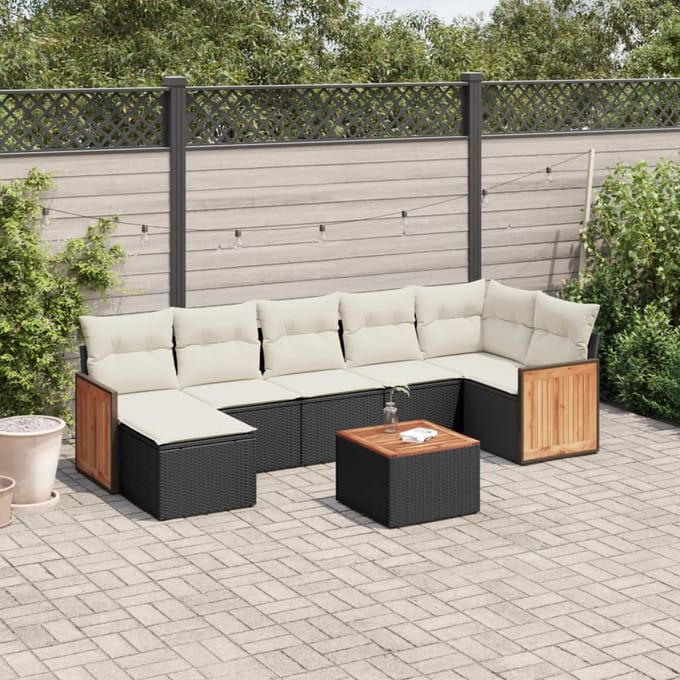 vidaXL - 8-delige - Loungeset - met - kussens - poly - rattan - zwart