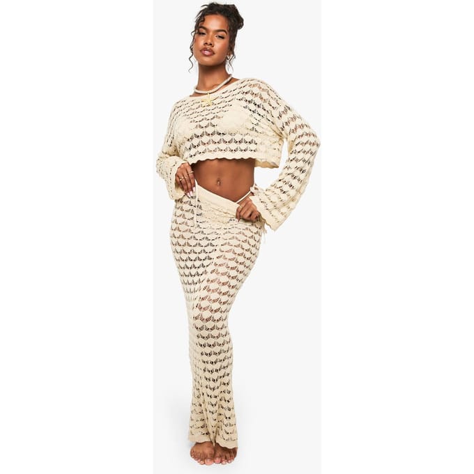 boohoo Dames Crochet Beach Maxi Skirt | Steen | Maat: Medium
