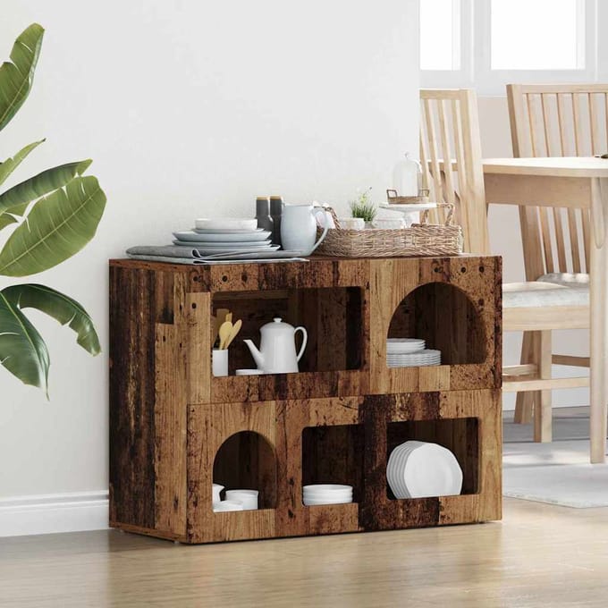 vidaXL - Dressoir - ELST - Oudhout - 80.5 - x - 35 - x - 59 - cm - Bewerkt - hout