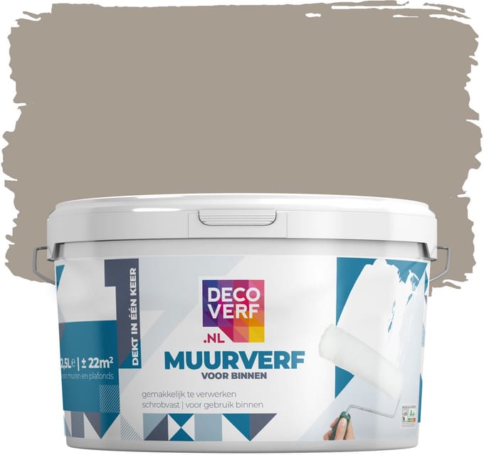 Decoverf muurverf mat leverbeige, 2.5L