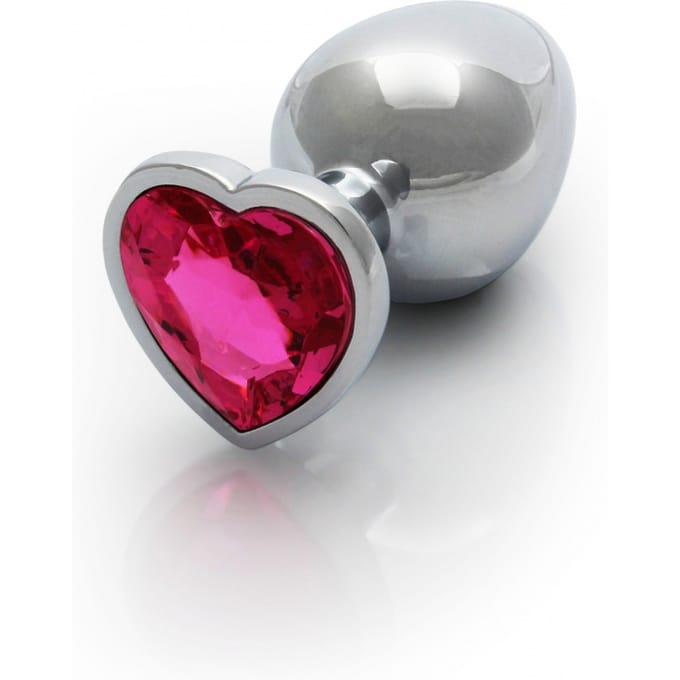 Shots - Ouch! OU801SIL - Heart Gem Butt Plug - Large - Silver / Rubellite Pink