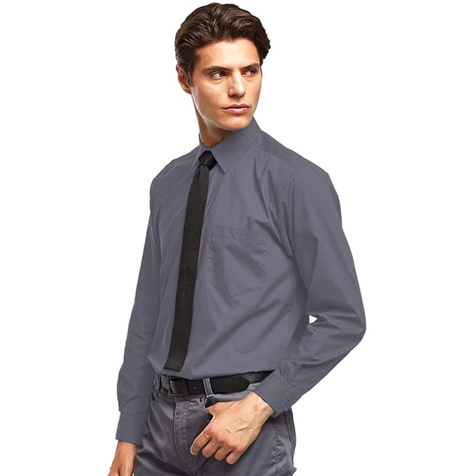 Premier Heren Premier Poplin Formeel Overhemd Met Lange Mouwen (Donkergrijs)