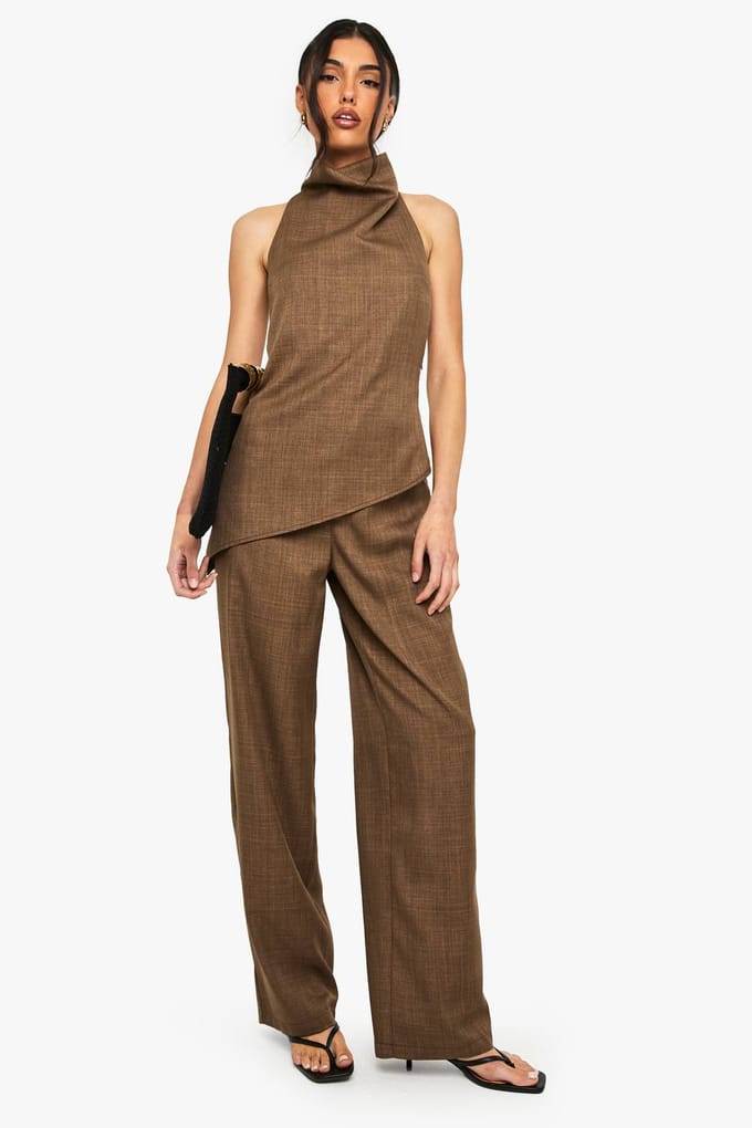 boohoo Dames Geweven Marl Halternek Top | Chocolate | Maat: 6