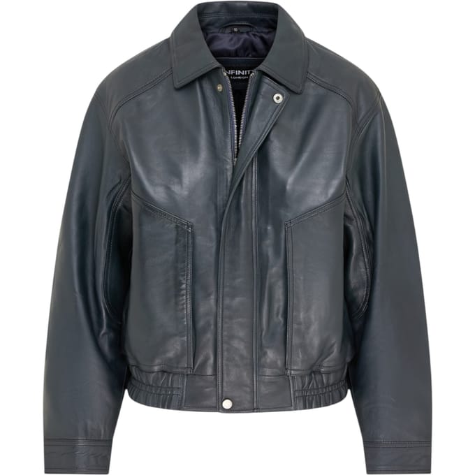 Dames marineblauw leren Biker Bomber Oversized Jas - Blouson