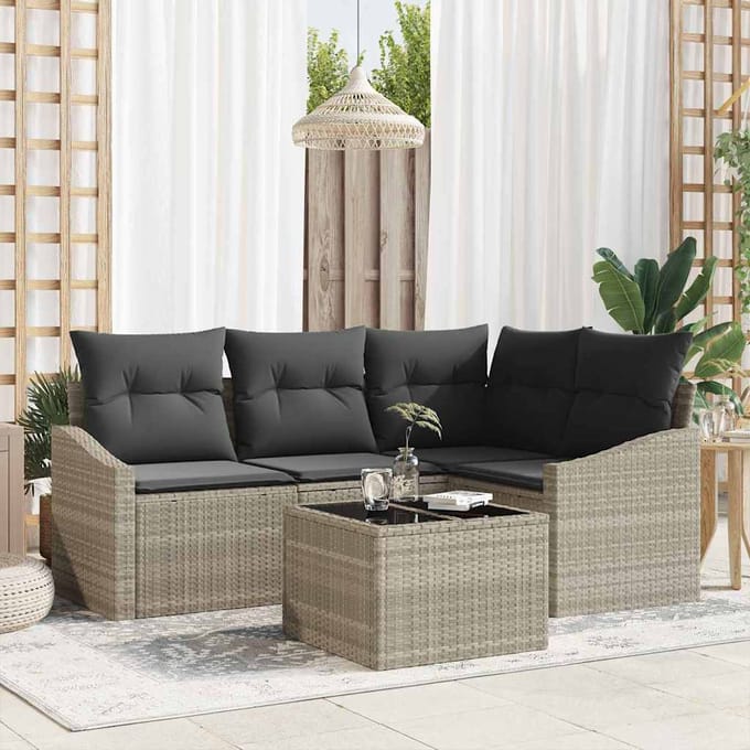 vidaXL Bankstel 5 st Lichtgrijs poly rattan