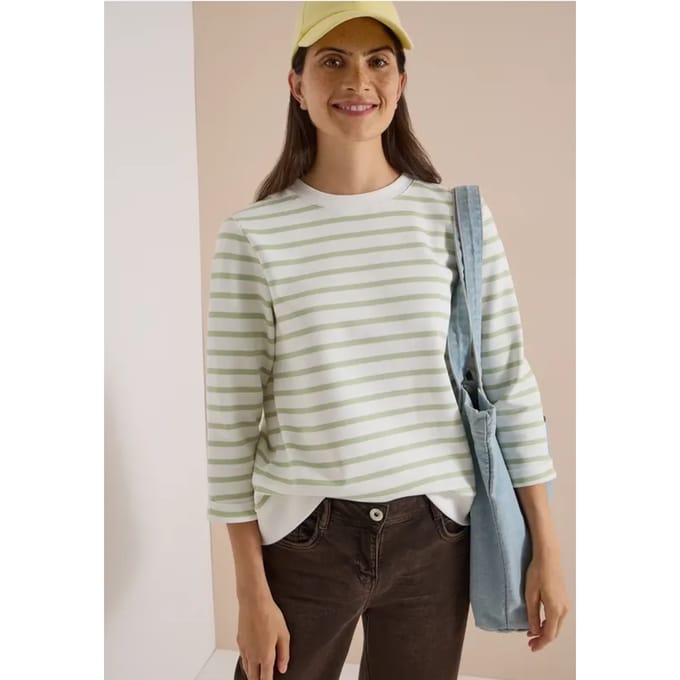 Sweatshirt met 3/4-mouwen, ronde hals en strepen