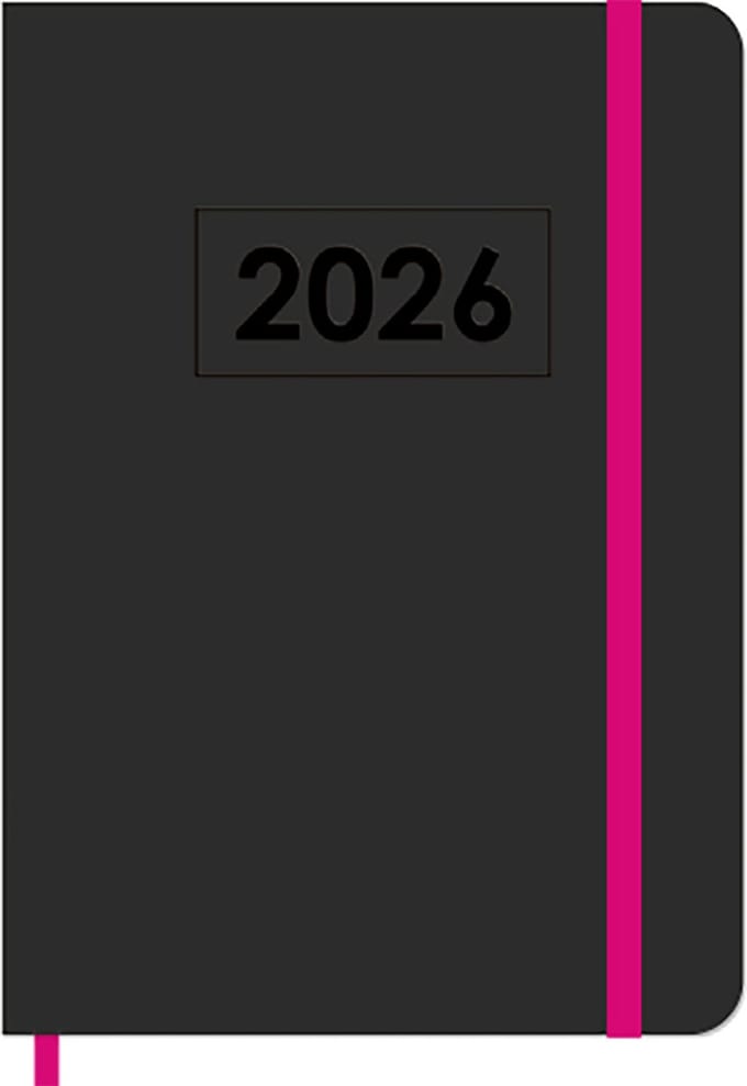 MGPcards - A5 Agenda 2026 - Sluiting Elastiek - Weekoverzicht 1w/2p - Zwart + Pink elastiek - Ruime vakken - 14,8 x 21 cm