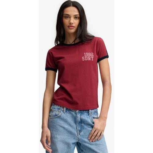Superdry Athletic Essentials T-shirt met Zijstreep Red Grootte: 42