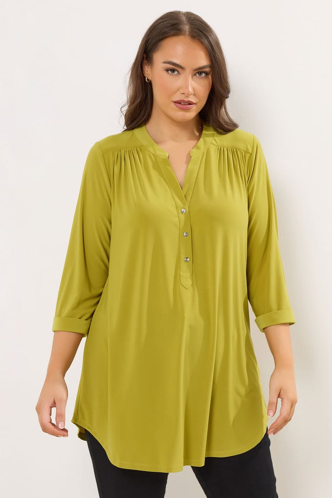 Yours Groen Half Placket Geribbeld Overhemd Size 42
