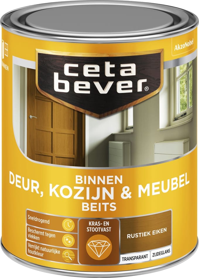 Cetabever - Binnenbeits Deur, Kozijn & Meubel Transparant Zijdeglans - Rustiek Eiken - 750 Ml