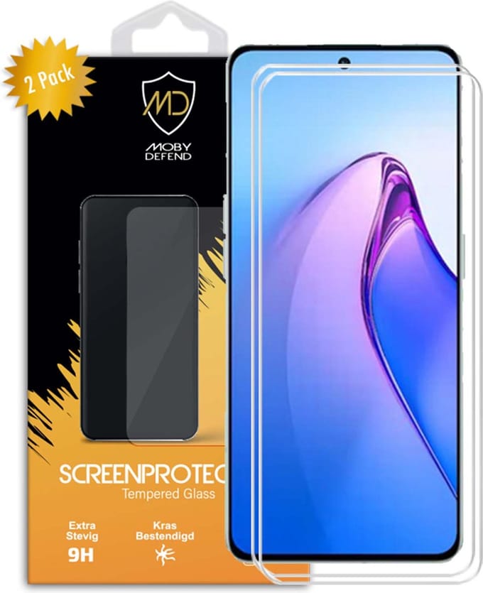 2-Pack MobyDefend Screenprotectors - Geschikt voor Oppo Reno8 Pro - Case-Friendly Screensaver - Gehard Glas