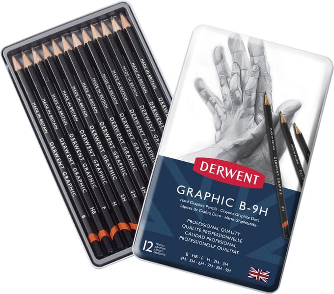 Derwent Graphic Hard potloden set in blik assorti 12 stuks