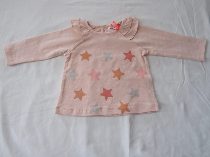 noukie's , meisje, t-shirt lange mouw , rose sterren, 12 maand 80