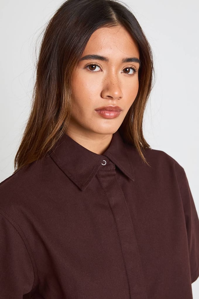 boohoo Dames Chambray Doorknoop Overhemd | Chocoladebruin | Maat: 40