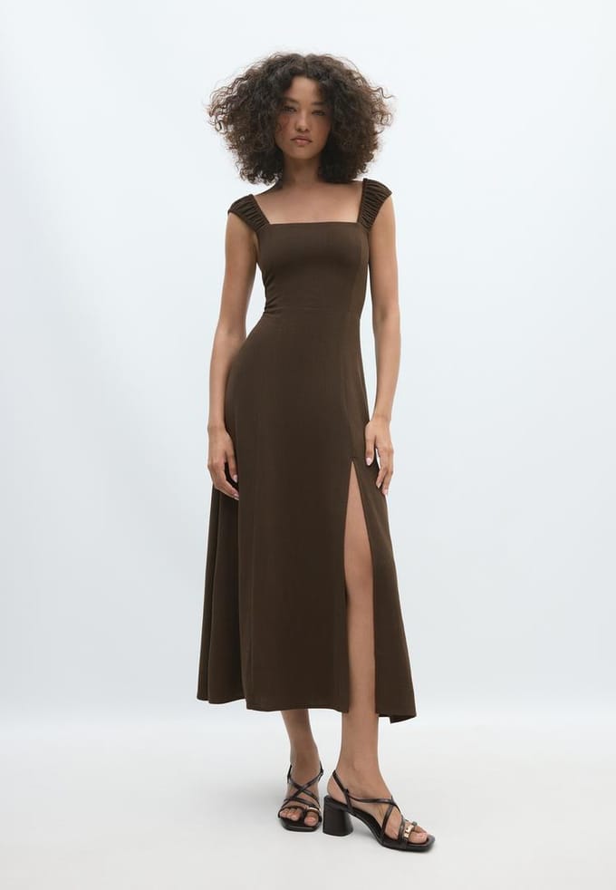 Stradivarius Midi-jurk met strik op de rug  Bruin S