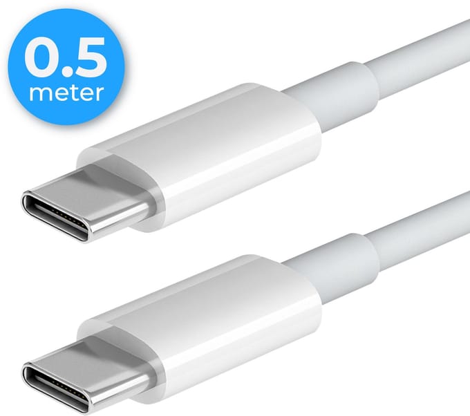 Nuvance Usb C Kabel - 100W - Usb C naar Usb C - 0.5 Meter - Usb-C Kabels - Snellader - 480Mb/ps Data - Usb C Oplader - Wit