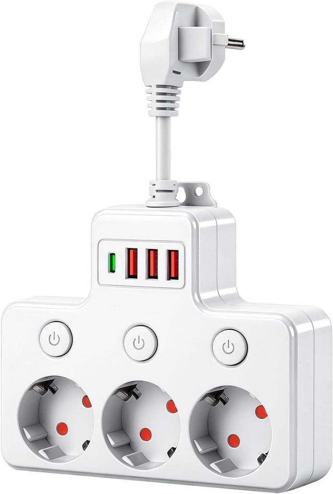 Stekkerdoos - Wit - 3 Stopcontacten - 3 USB-aansluitingen en 1 USB-C - Voor Kantoor en Thuis