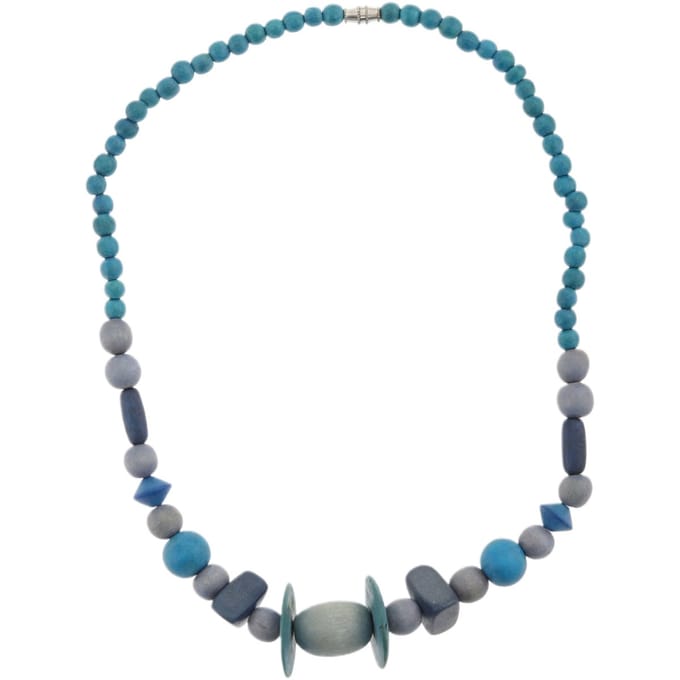 Behave – Houten kralen ketting – 46 cm – Turquoise en grijs – Schroefsluiting