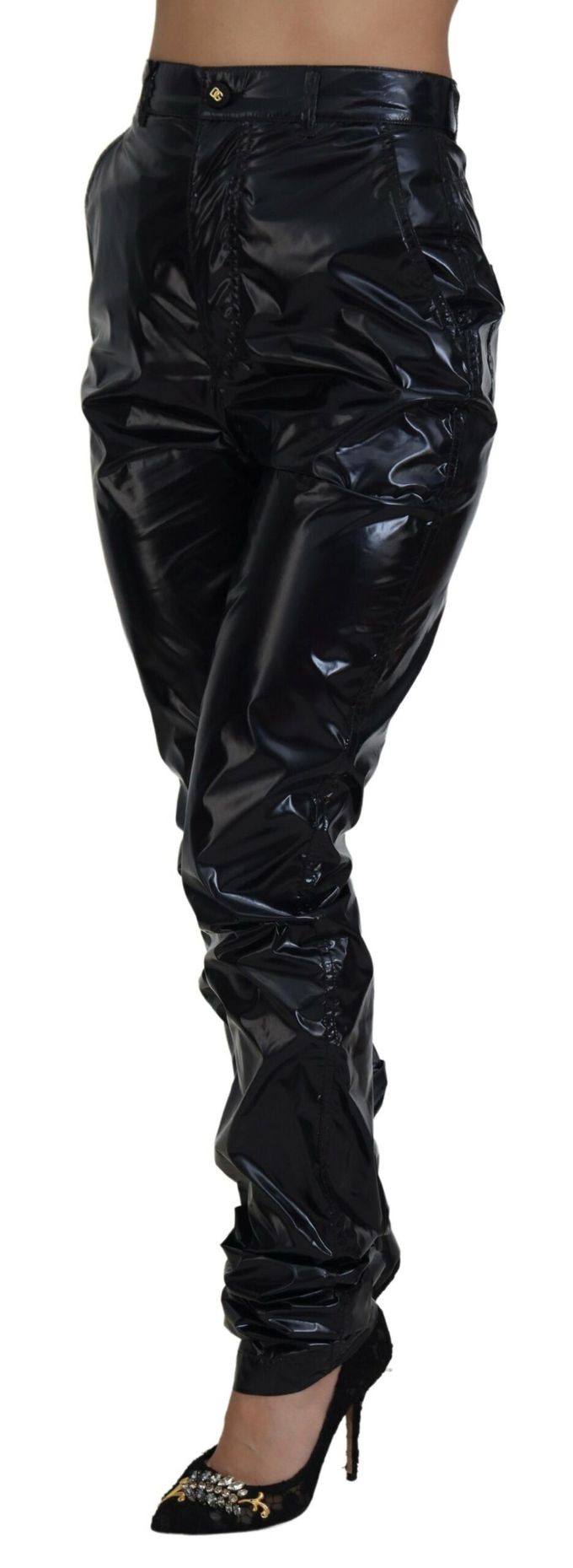 Dolce & Gabbana Zwarte Nylon Hoge Taille Skinny Damesbroek