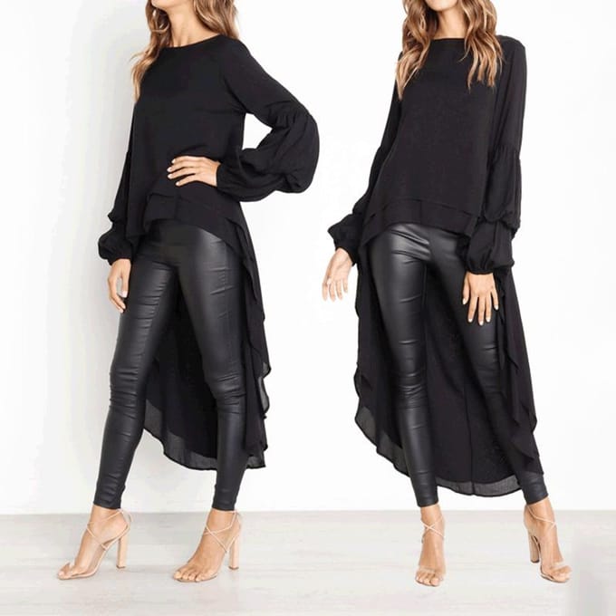 Dames herfst winter pullover chiffon shirt met lange mouwen onregelmatige chiffon top voor dames XL