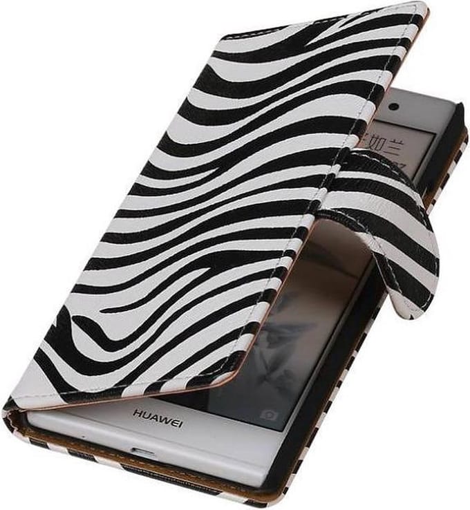 Zebra Bookstyle Wallet Case Hoesje Geschikt voor Huawei Ascend P7 Wit