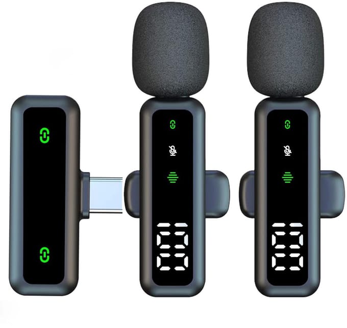 Microfoon - Draadloze microfoon - Microfoon bluetooth - Dasspeld Microfoon - Met digitale vermogensweergave - USB-C - Plug & Play - 2 Stuks - Geschikt voor video-opnames