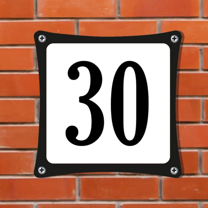 Decoporta Huisnummerbord Emaille-Look - Nummer 30 - Standaard - 10 x 10 cm | incl. schroeven