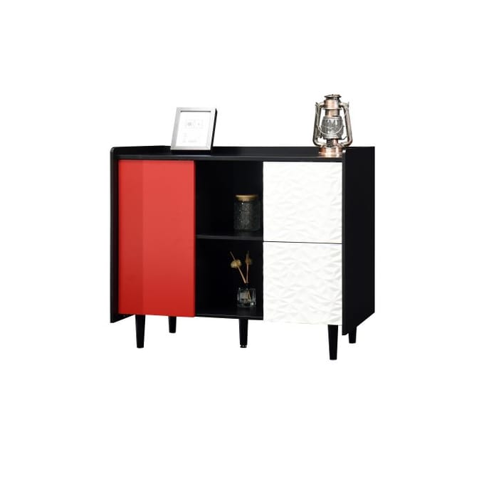 Buffet / Armoire de rangement - MUVOE - 90x40x80 cm - Rouge et noir - 2 tiroirs - MDF