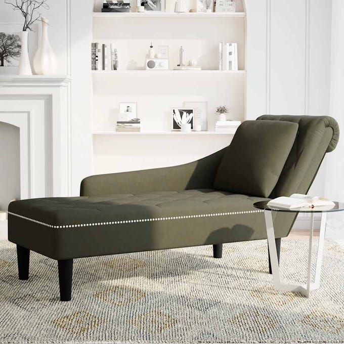vidaXL - Chaise - longue - met - kussen&rechterarmleuning - kunstleer - legergroen