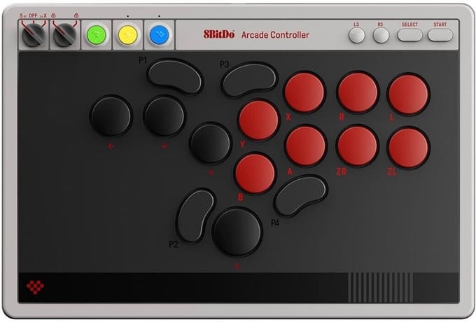 8Bitdo Arcade Controller NSW/PC - Bluetooth, RF, USB - Voor Nintendo Switch, Nintendo Switch 2 en PC - Zwart, Grijs