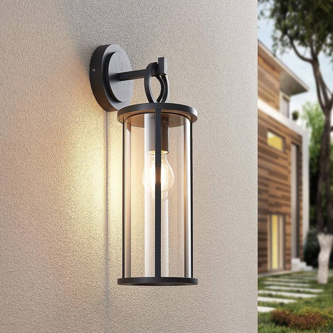 Lucande - Wandlamp buiten - 1licht - Gegoten aluminium, glas - H: 45 cm - E27 - grafiet