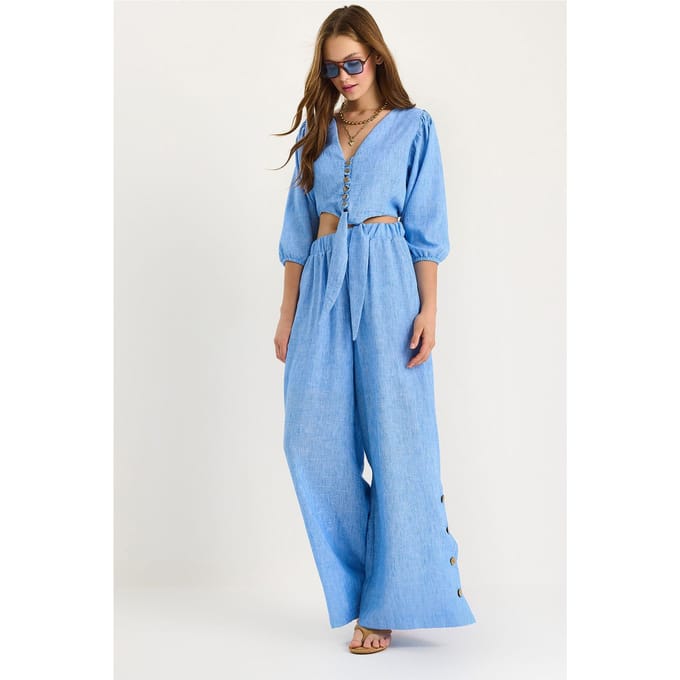 Gestructureerde V-hals Lange Mouw Twee-delige Co-ord Set