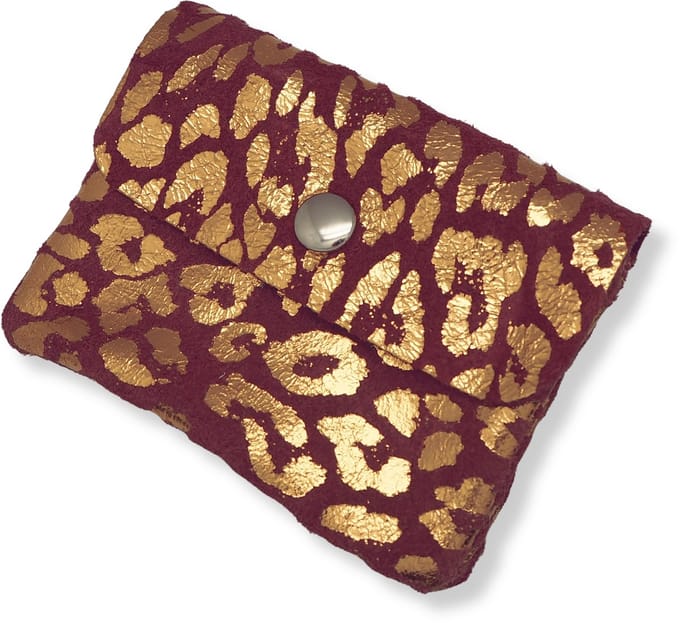 Bijoutheek Portemonnee Leer Italiaans Suede Leopard Rouge