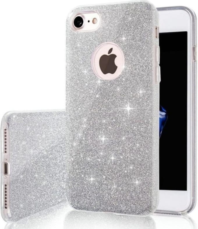 Geschikt voor Luxe Glitter Back cover voor Apple iPhone 7 - iPhone 8 - Zilver - Bling Bling cover - TPU case
